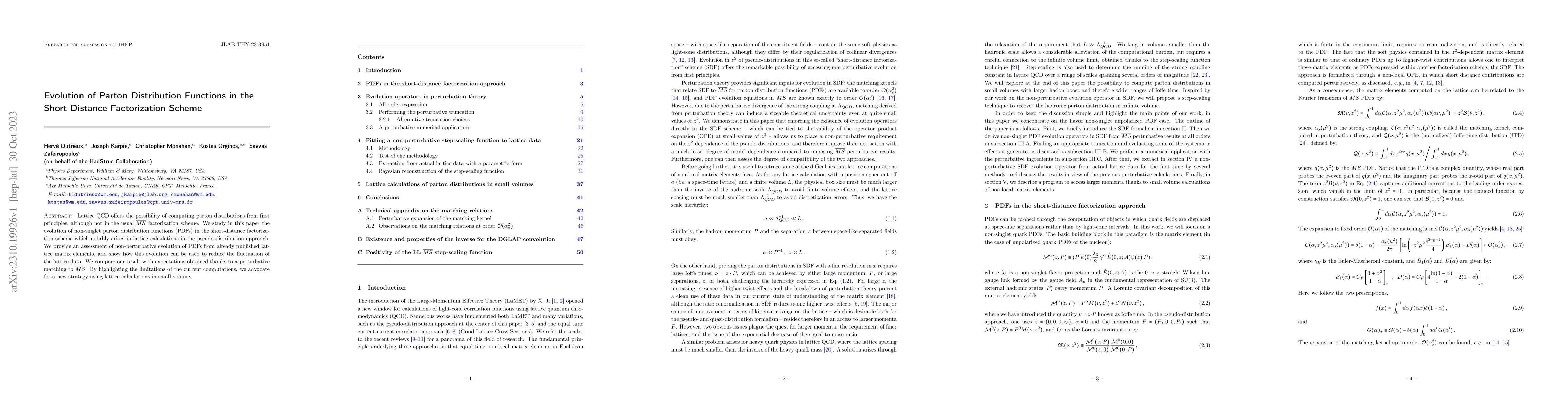 Thumbnail for Evolution of Parton Distribution Functions in the Short-Distance
  Factorization Scheme