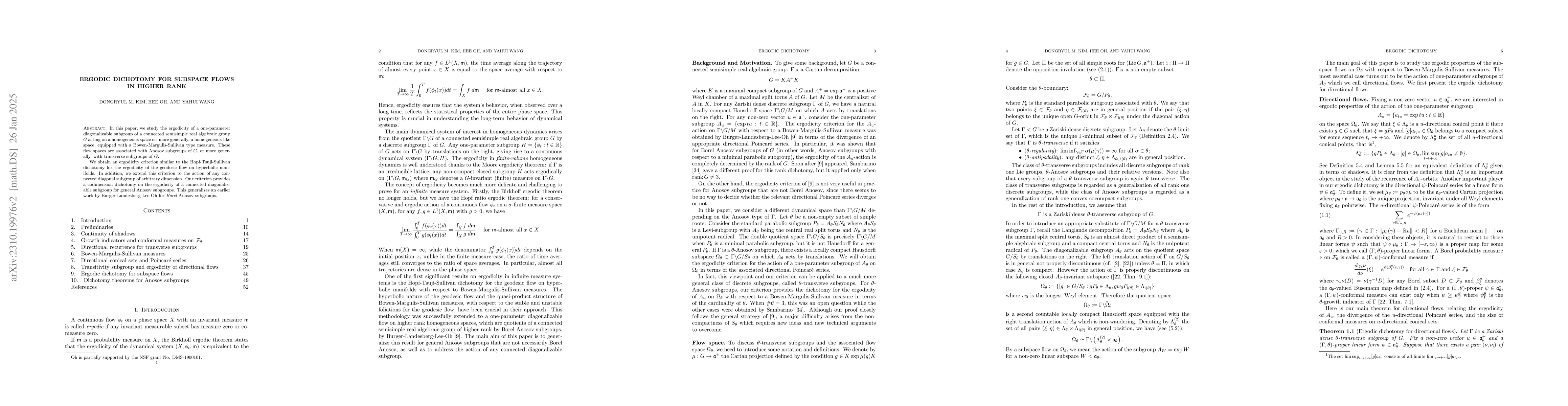 Thumbnail for Ergodic dichotomy for subspace flows in higher rank