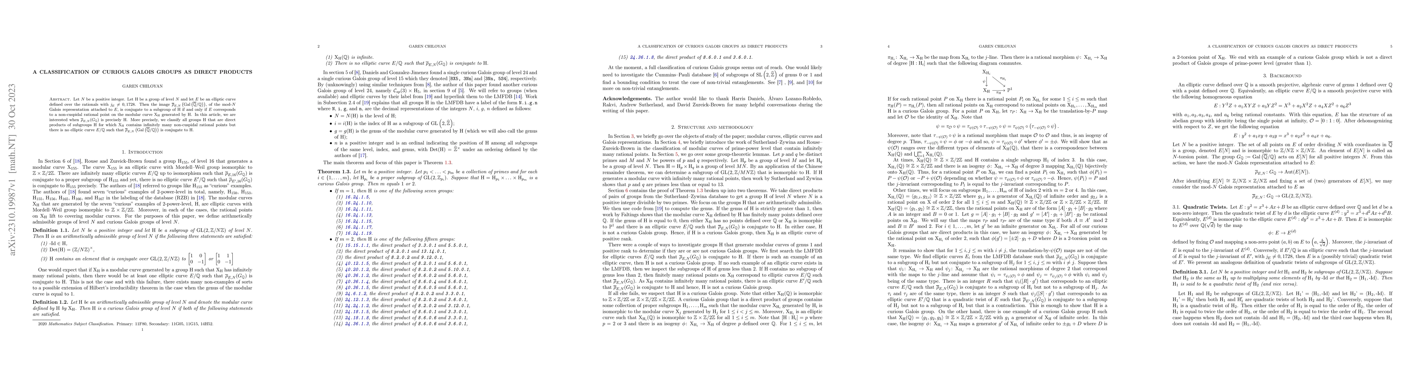 Thumbnail for A classification of curious Galois groups as direct products