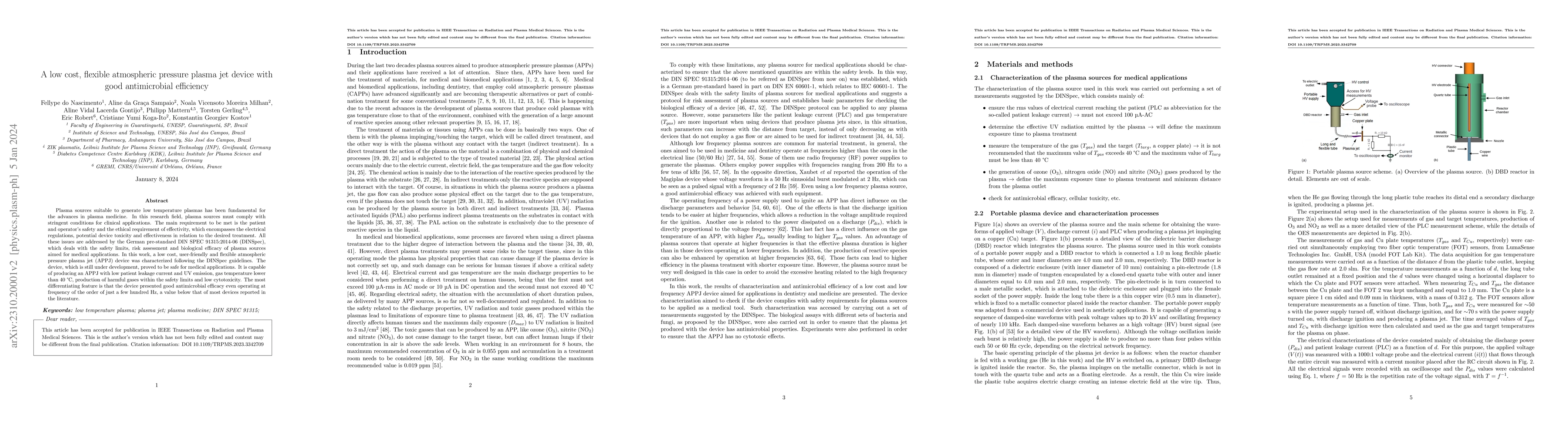 Thumbnail for A low cost, flexible atmospheric pressure plasma jet device with good
  antimicrobial efficiency