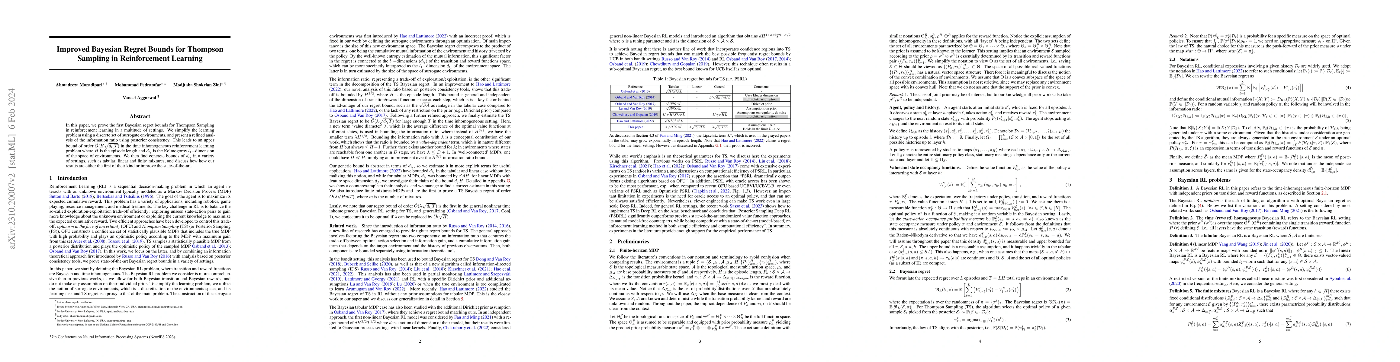 Thumbnail for Improved Bayesian Regret Bounds for Thompson Sampling in Reinforcement
  Learning