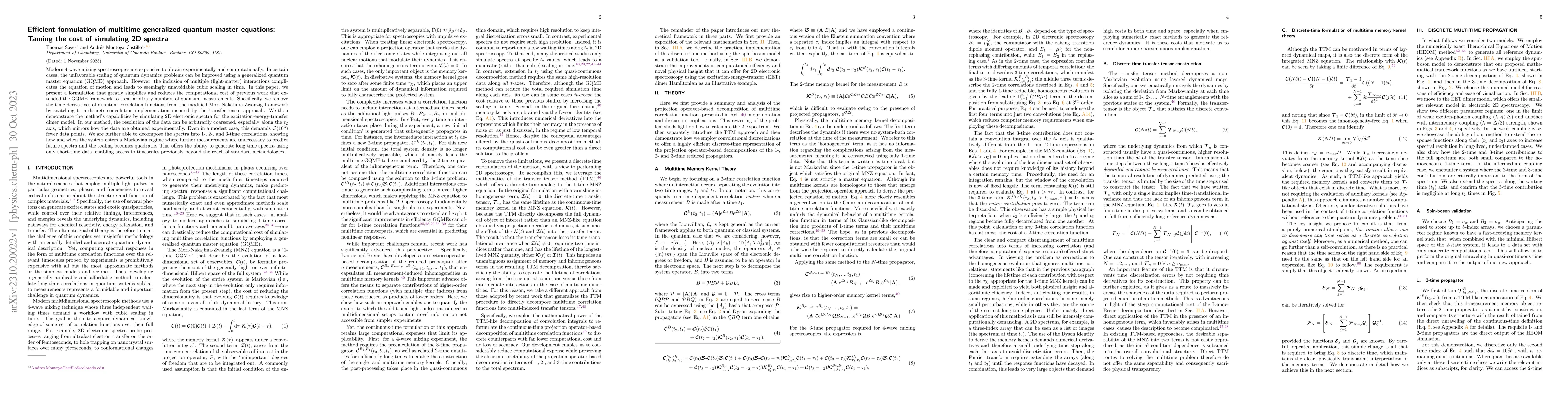 Thumbnail for Efficient formulation of multitime generalized quantum master equations:
  Taming the cost of simulating 2D spectra