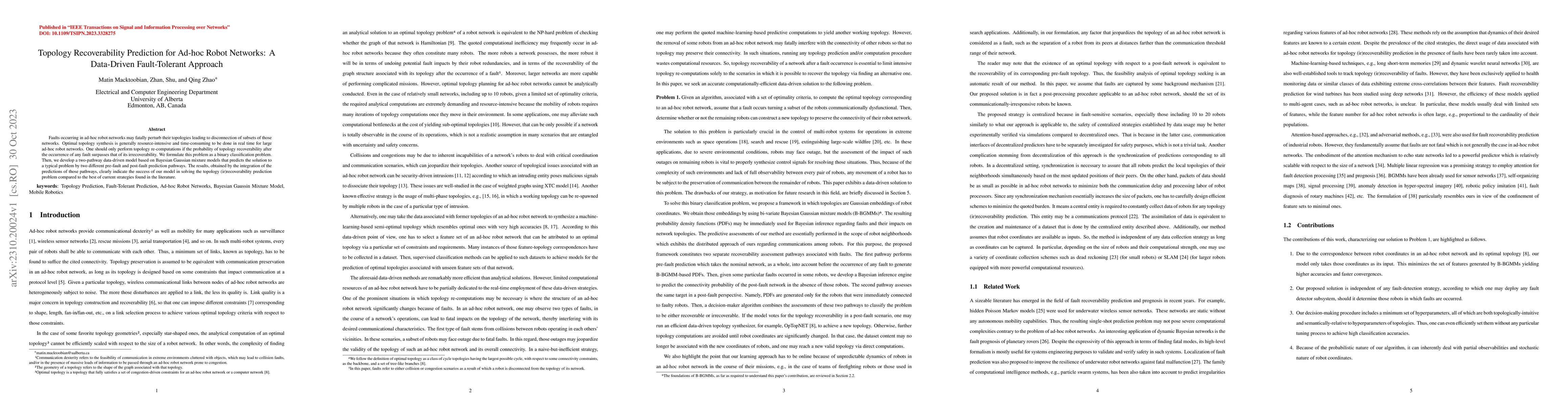 Thumbnail for Topology Recoverability Prediction for Ad-Hoc Robot Networks: A
  Data-Driven Fault-Tolerant Approach