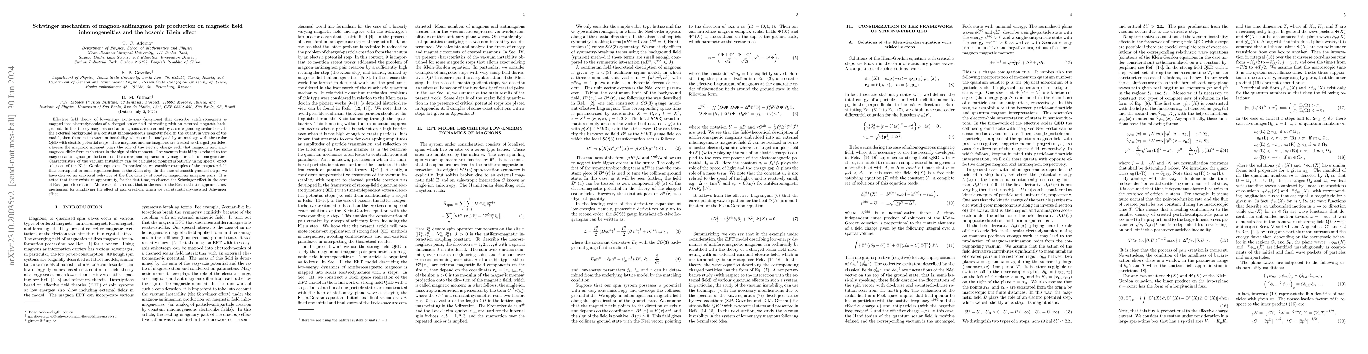 Thumbnail for Schwinger mechanism of magnon-antimagnon pair production on magnetic
  field inhomogeneities and the bosonic Klein effect
