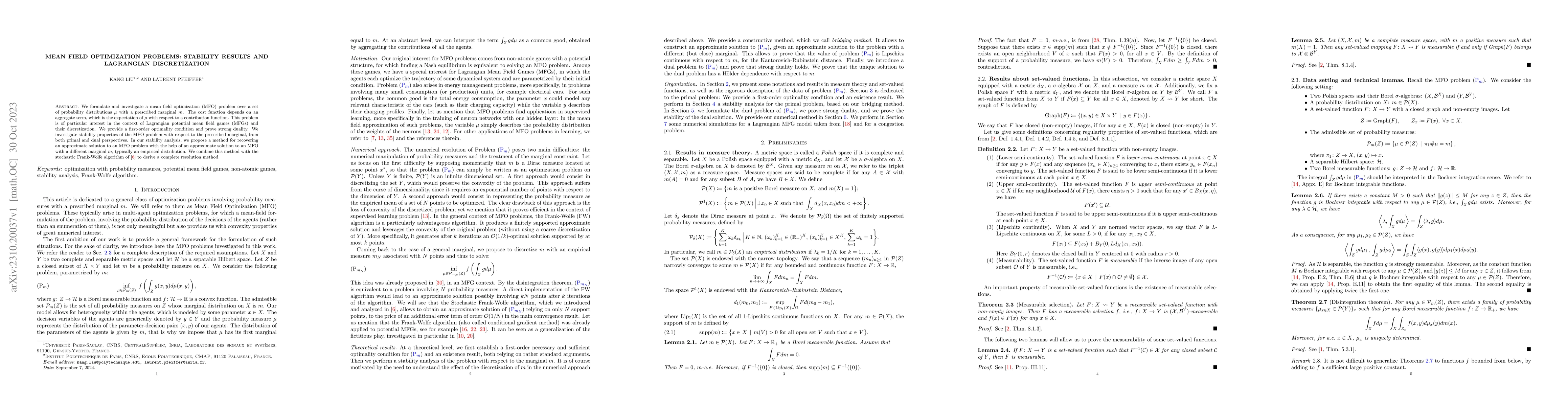Thumbnail for Mean field optimization problems: stability results and Lagrangian
  discretization