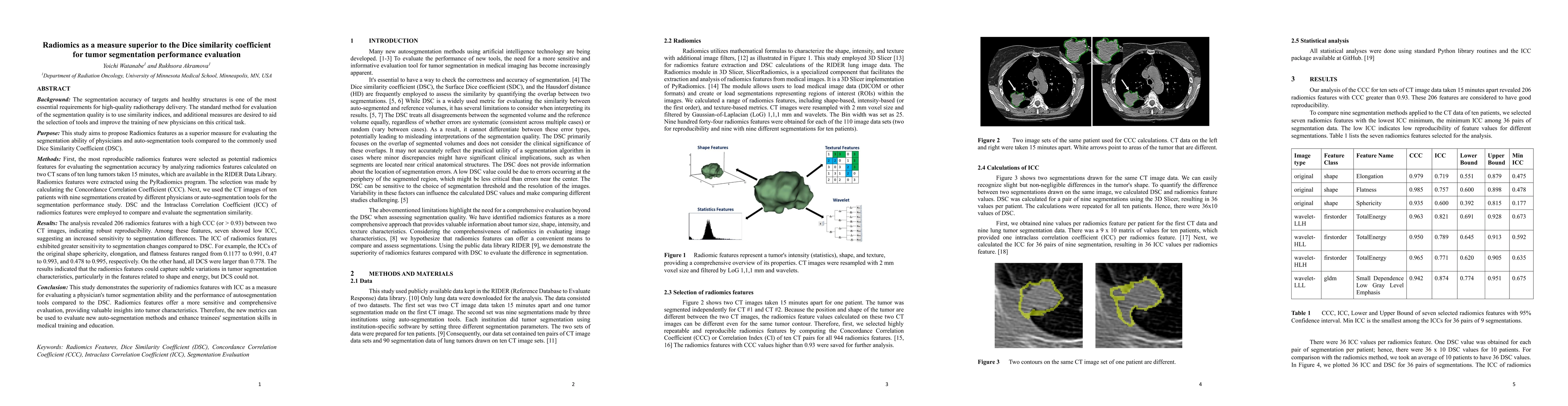 Thumbnail for Radiomics as a measure superior to the Dice similarity coefficient for
  tumor segmentation performance evaluation