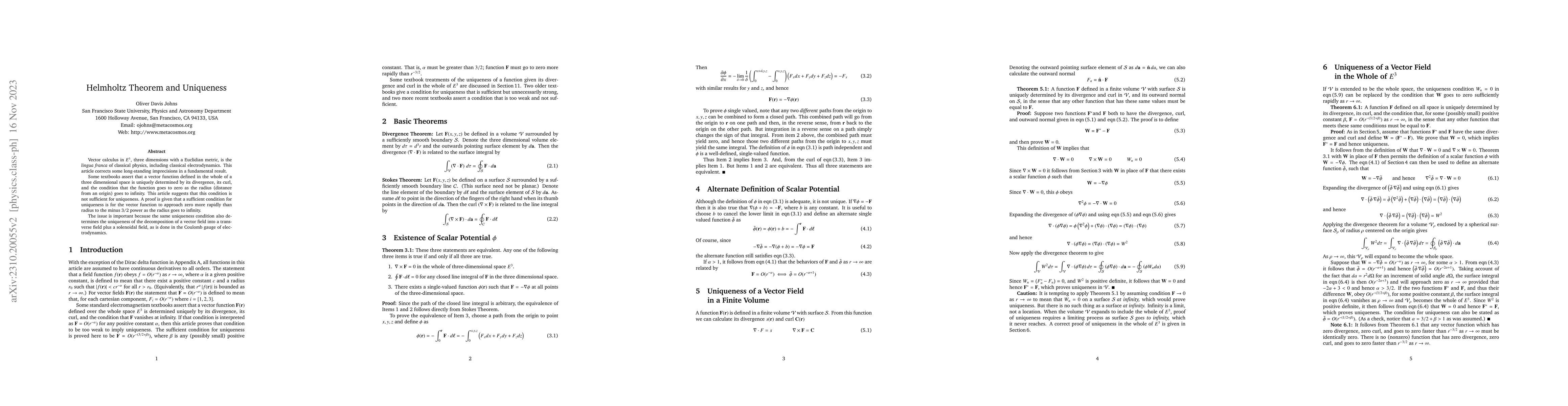 Thumbnail for Helmholtz Theorem and Uniqueness