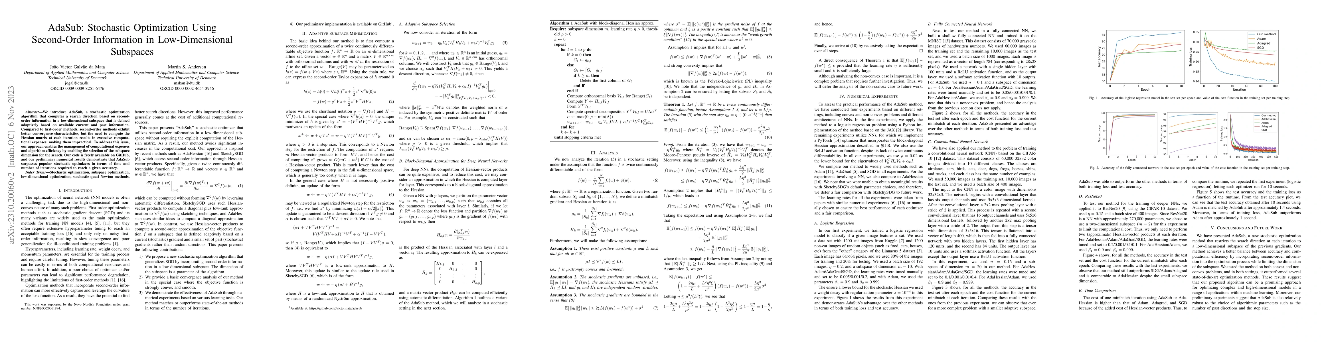 Thumbnail for AdaSub: Stochastic Optimization Using Second-Order Information in
  Low-Dimensional Subspaces