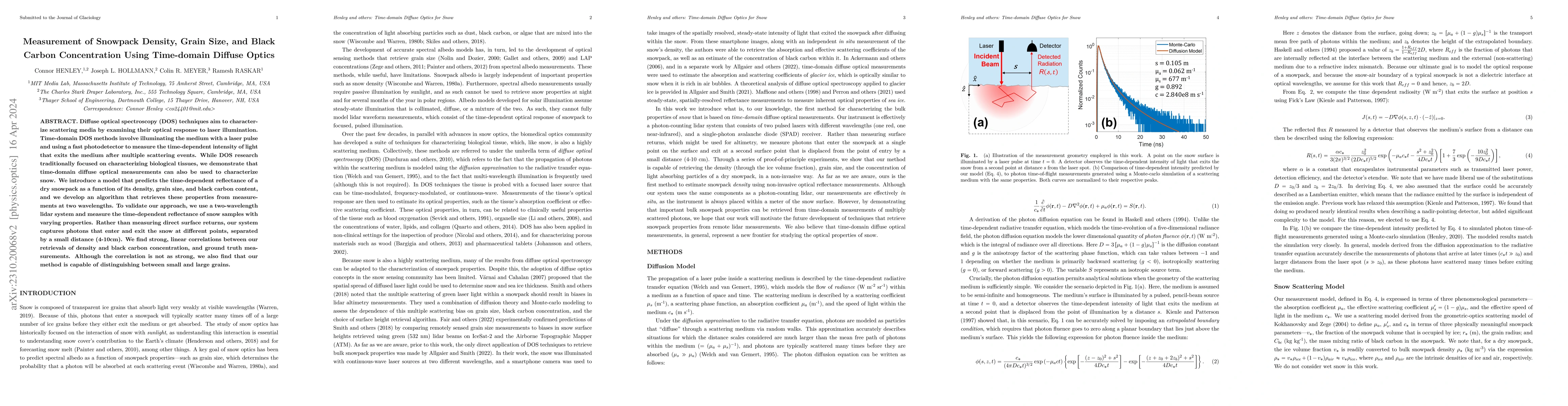 Thumbnail for Measurement of Snowpack Density, Grain Size, and Black Carbon
  Concentration Using Time-domain Diffuse Optics