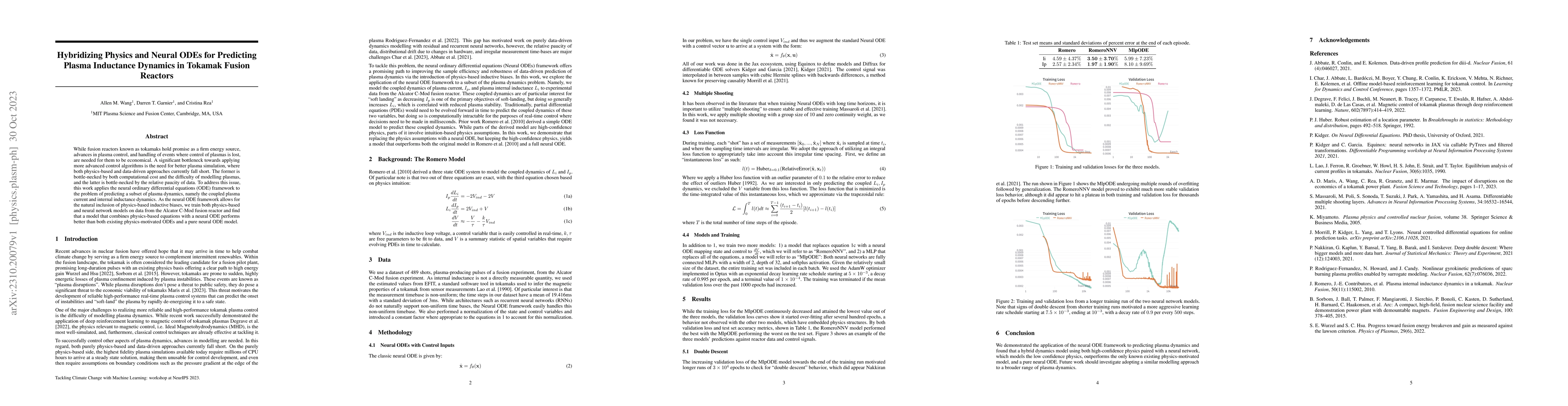 Thumbnail for Hybridizing Physics and Neural ODEs for Predicting Plasma Inductance
  Dynamics in Tokamak Fusion Reactors