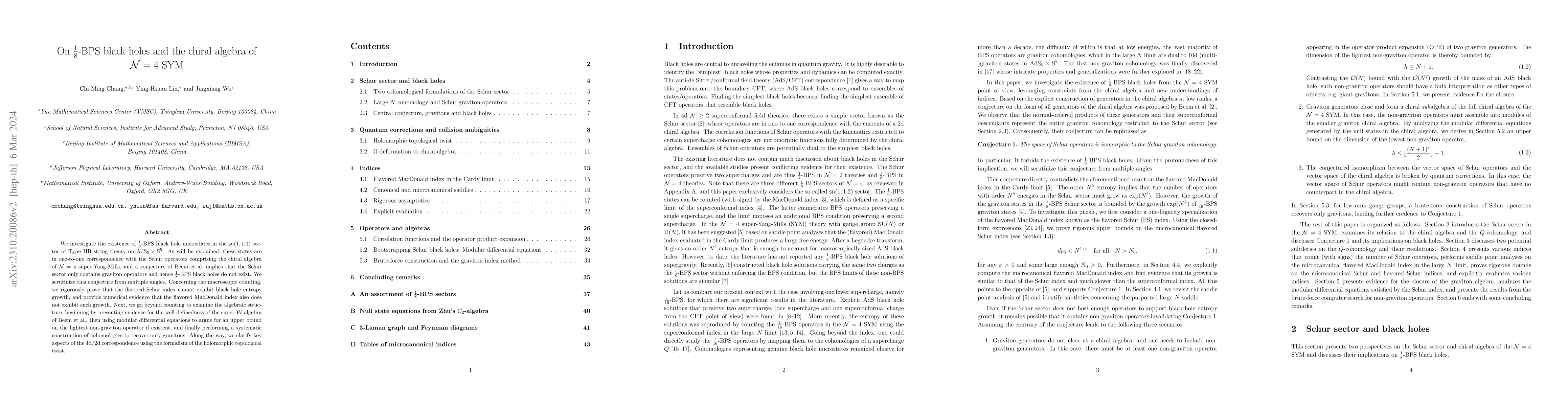 Thumbnail for On $\frac18$-BPS black holes and the chiral algebra of $\mathcal{N}=4$
  SYM