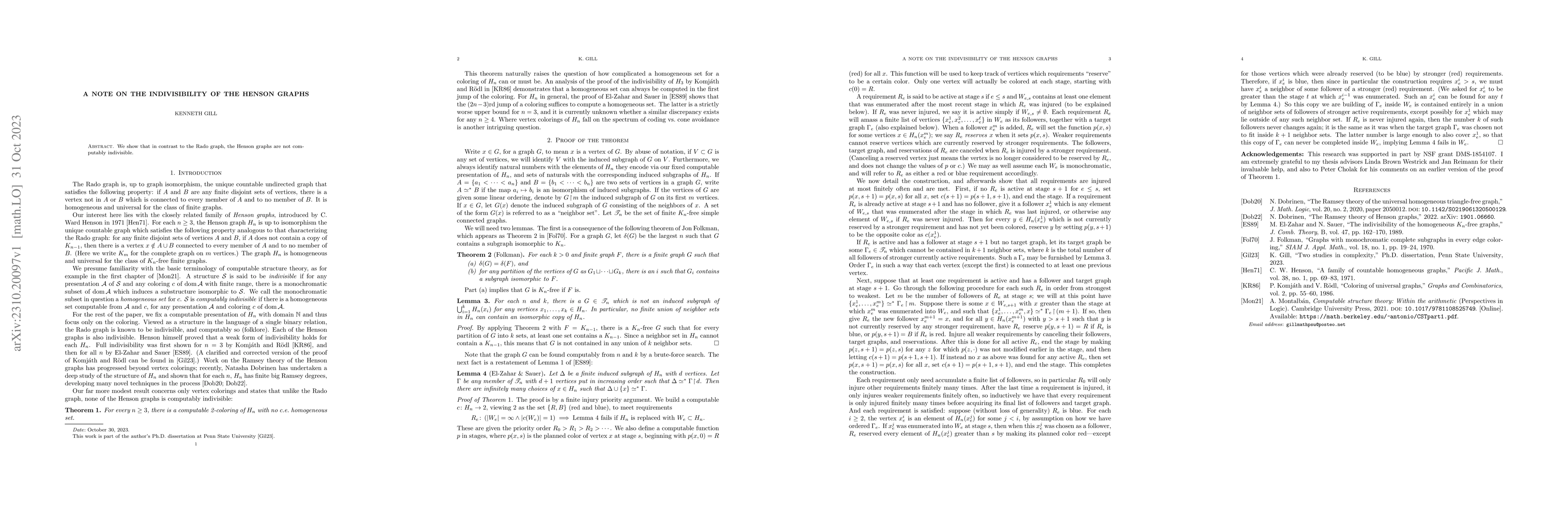Thumbnail for A note on the indivisibility of the Henson graphs