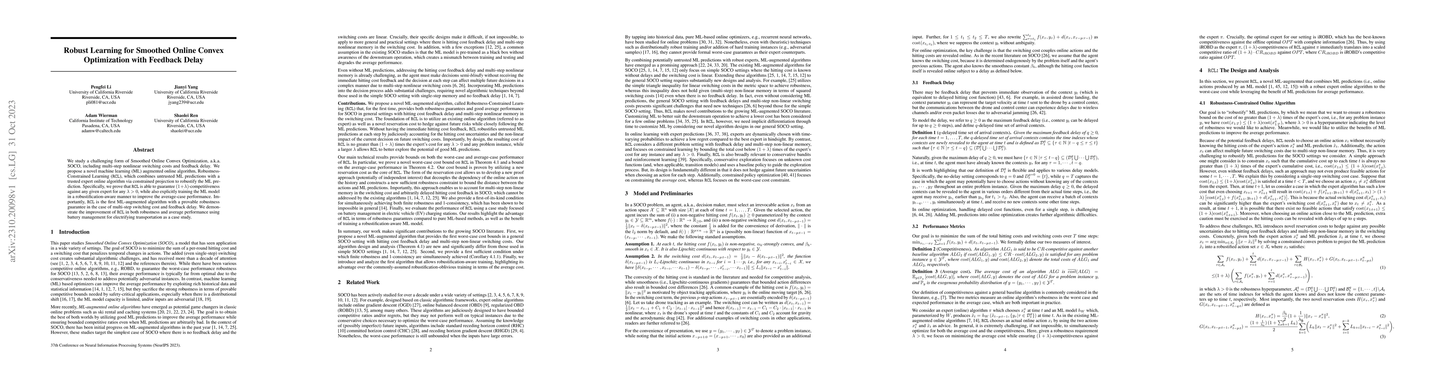 Thumbnail for Robust Learning for Smoothed Online Convex Optimization with Feedback
  Delay