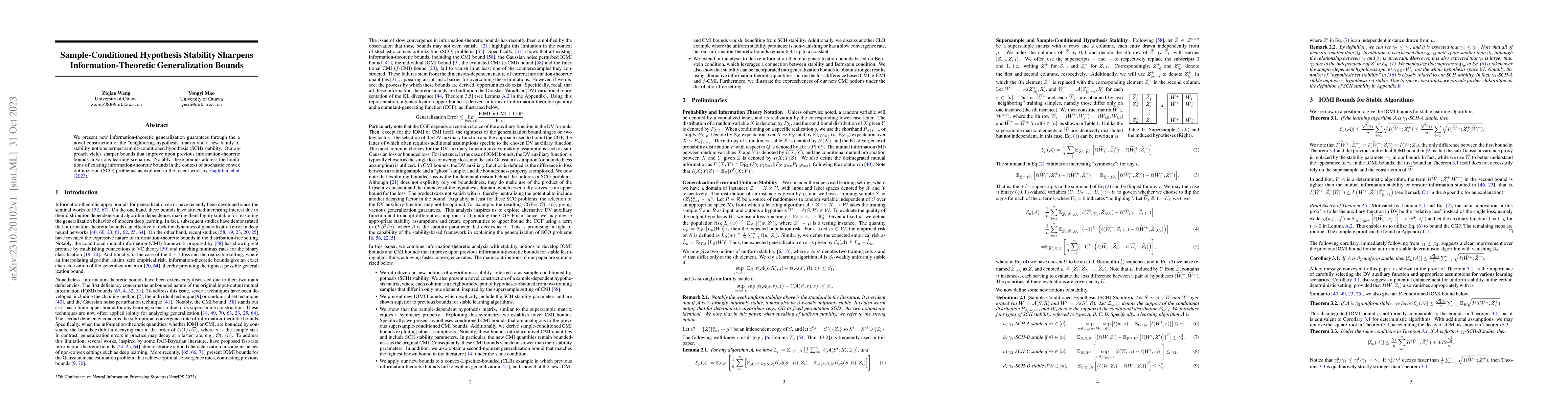 Thumbnail for Sample-Conditioned Hypothesis Stability Sharpens Information-Theoretic
  Generalization Bounds