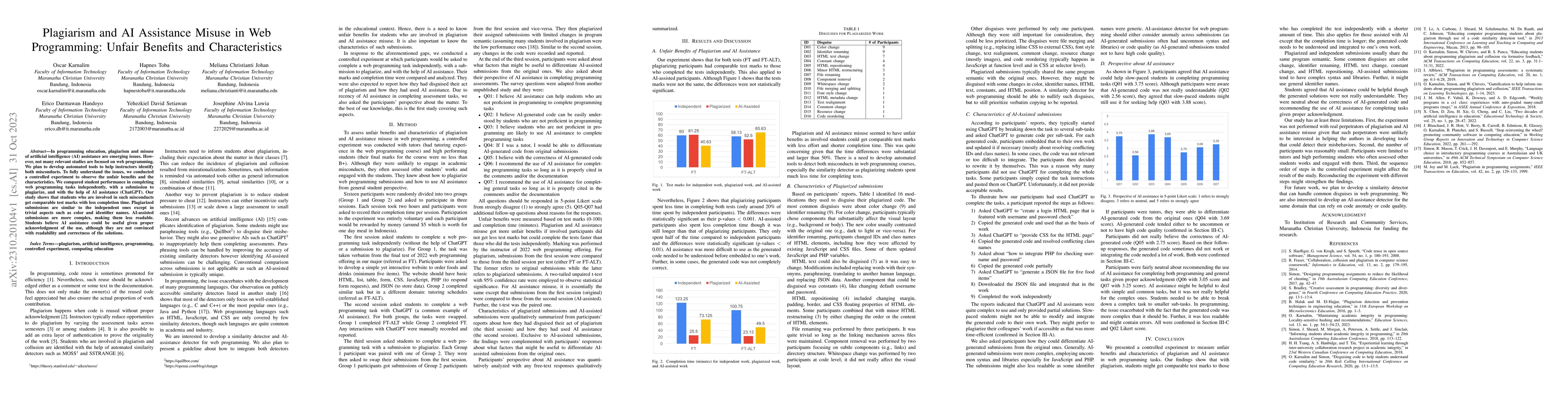 Thumbnail for Plagiarism and AI Assistance Misuse in Web Programming: Unfair Benefits
  and Characteristics