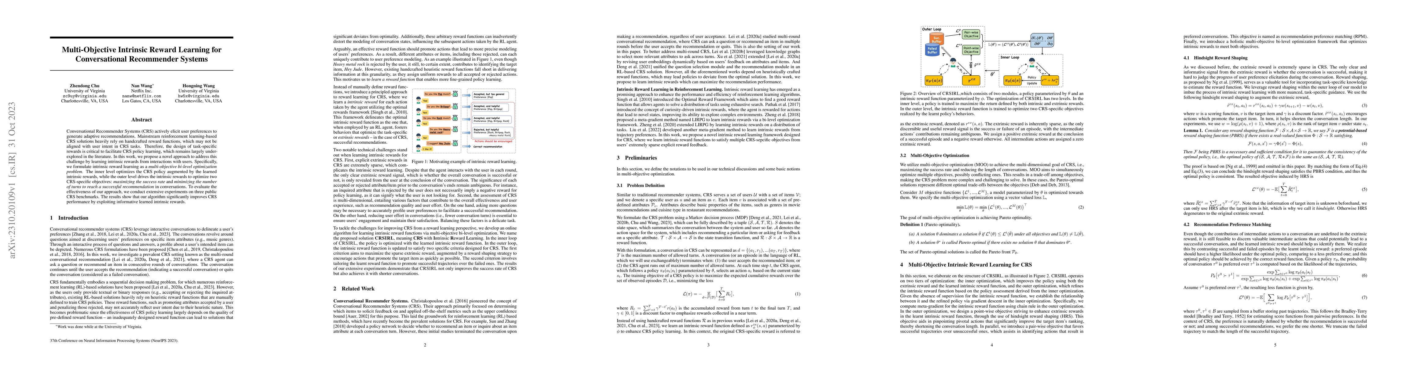 Thumbnail for Multi-Objective Intrinsic Reward Learning for Conversational Recommender
  Systems