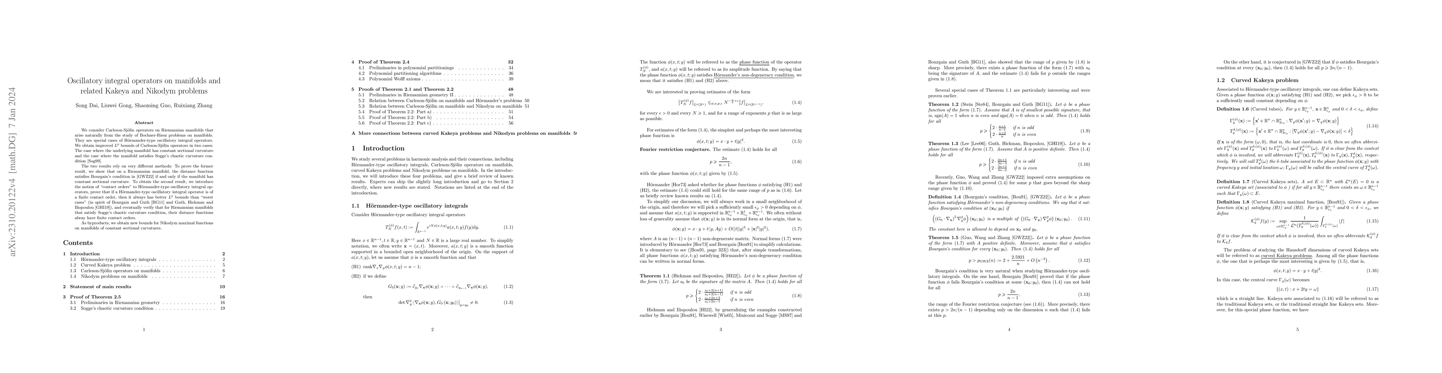 Thumbnail for Oscillatory integral operators on manifolds and related Kakeya and
  Nikodym problems
