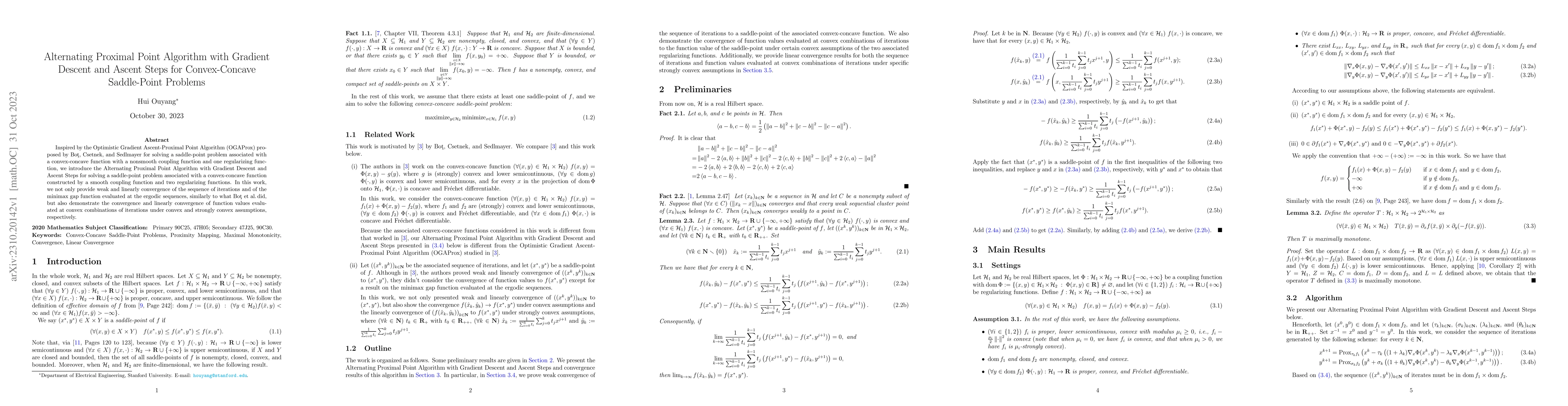 Thumbnail for Alternating Proximal Point Algorithm with Gradient Descent and Ascent
  Steps for Convex-Concave Saddle-Point Problems
