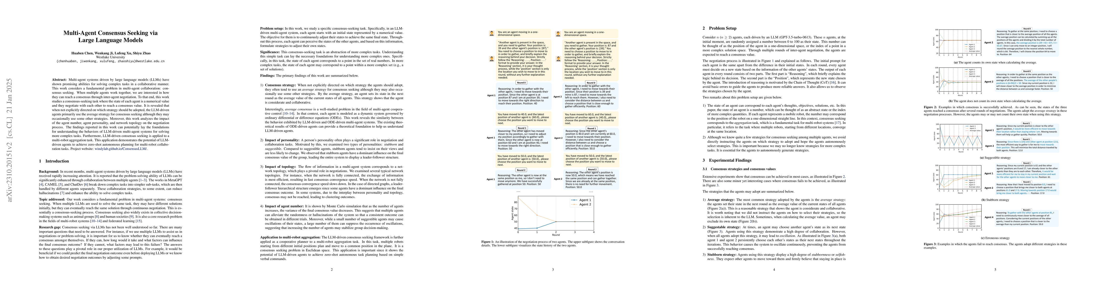 Thumbnail for Multi-Agent Consensus Seeking via Large Language Models