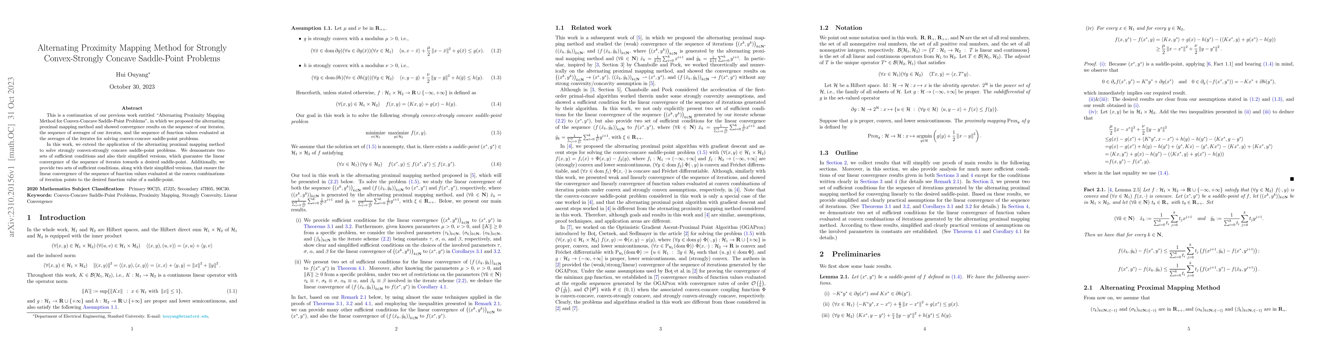 Thumbnail for Alternating Proximity Mapping Method for Strongly Convex-Strongly
  Concave Saddle-Point Problems