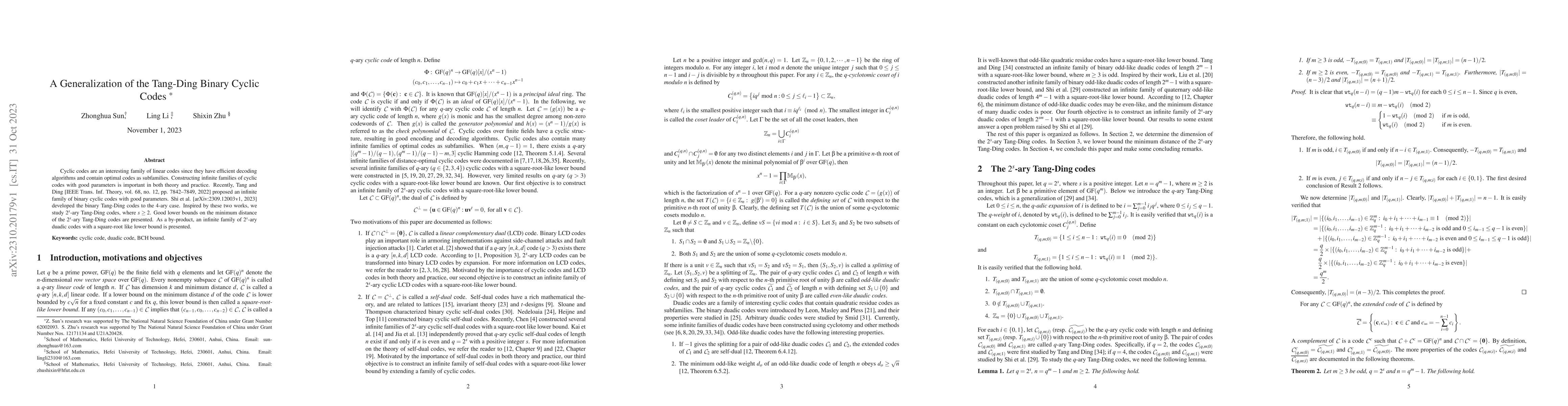 Thumbnail for A Generalization of the Tang-Ding Binary Cyclic Codes