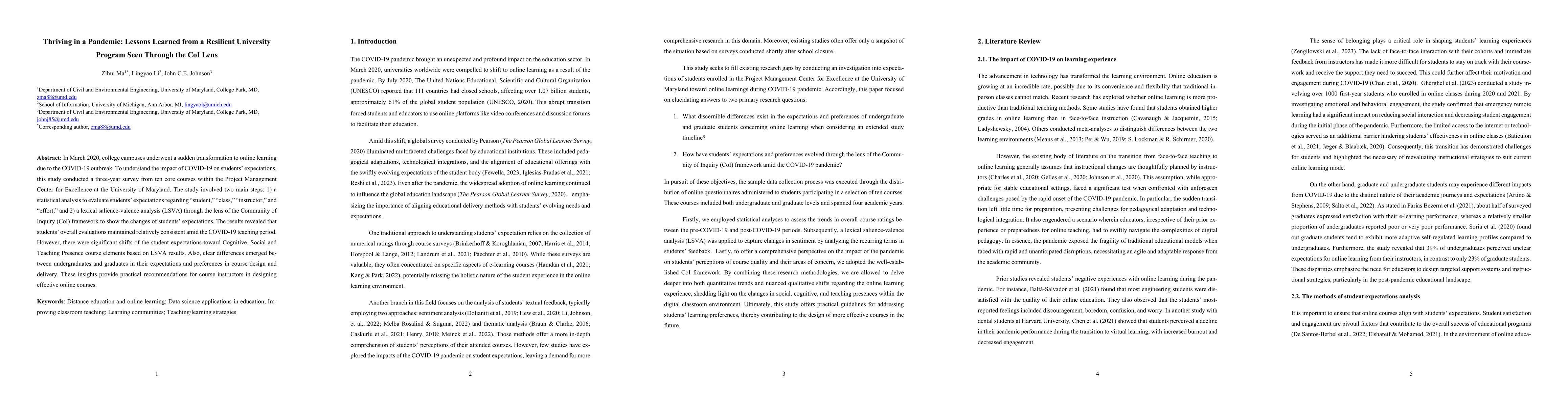 Thumbnail for Thriving in a Pandemic: Lessons Learned from a Resilient University
  Program Seen Through the CoI Lens