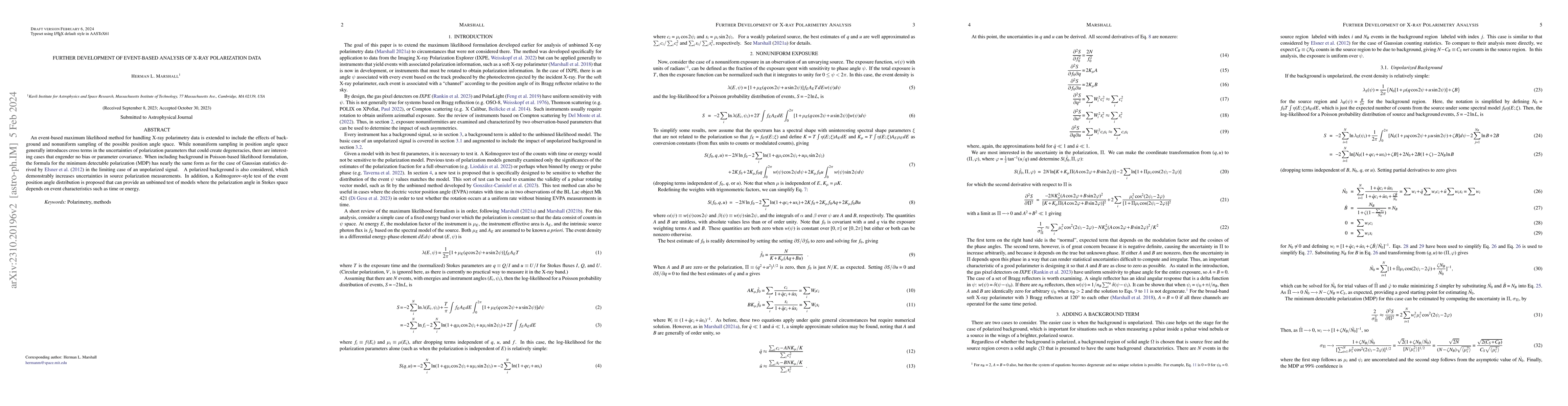 Thumbnail for Further Development of Event-Based Analysis of X-ray Polarization Data