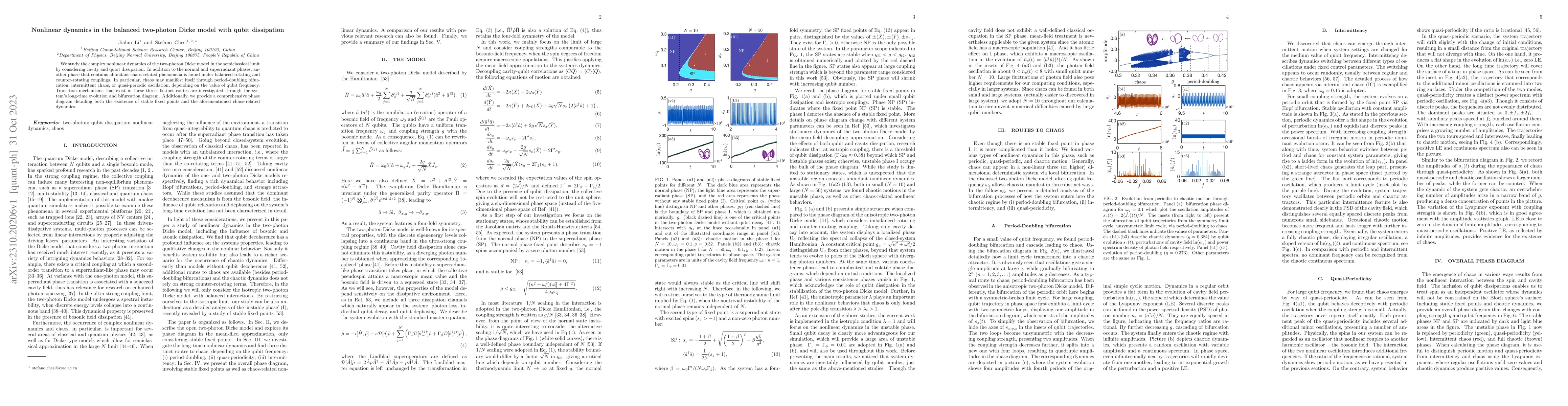 Thumbnail for Nonlinear dynamics in the balanced two-photon Dicke model with qubit
  dissipation