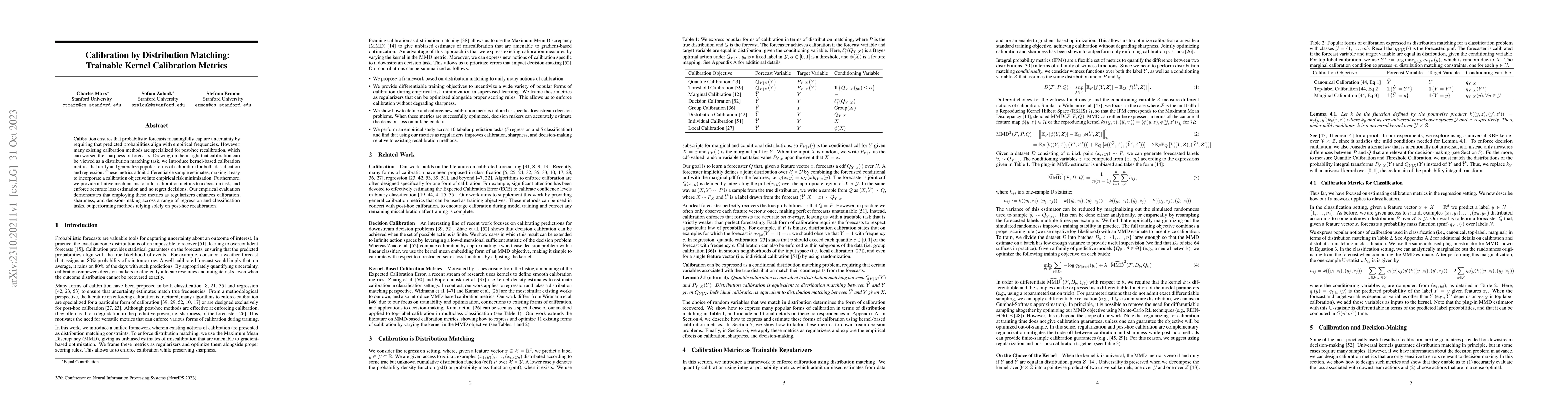 Thumbnail for Calibration by Distribution Matching: Trainable Kernel Calibration
  Metrics