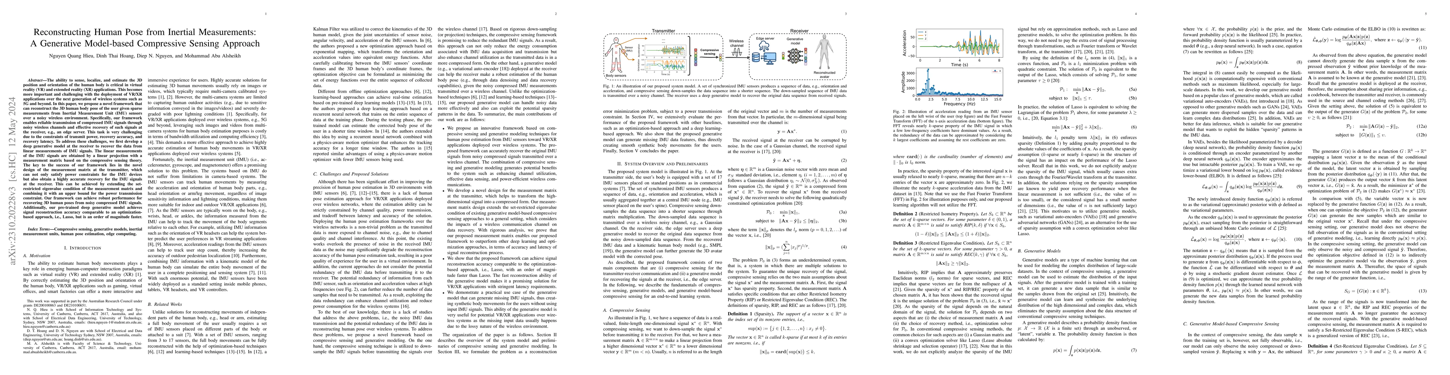 Thumbnail for Reconstructing Human Pose from Inertial Measurements: A Generative
  Model-based Compressive Sensing Approach