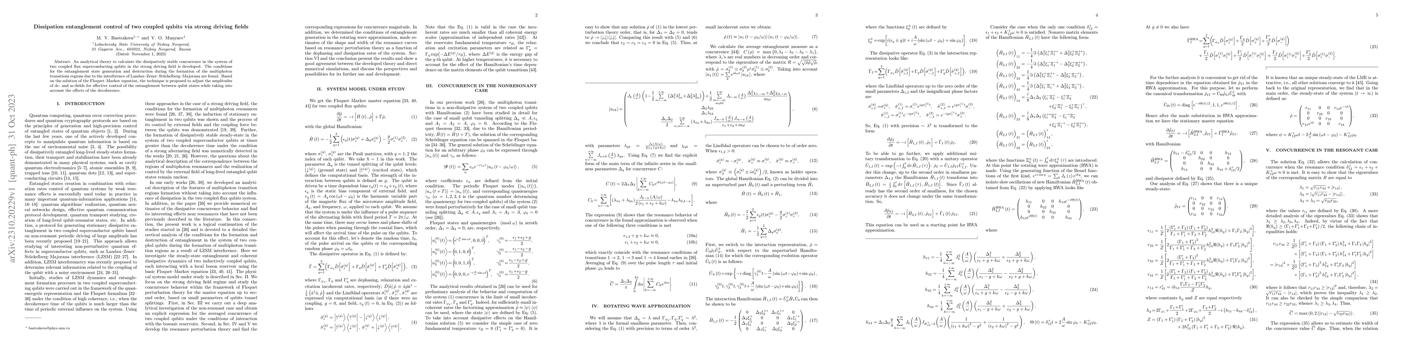 Thumbnail for Dissipation entanglement control of two coupled qubits via strong
  driving fields