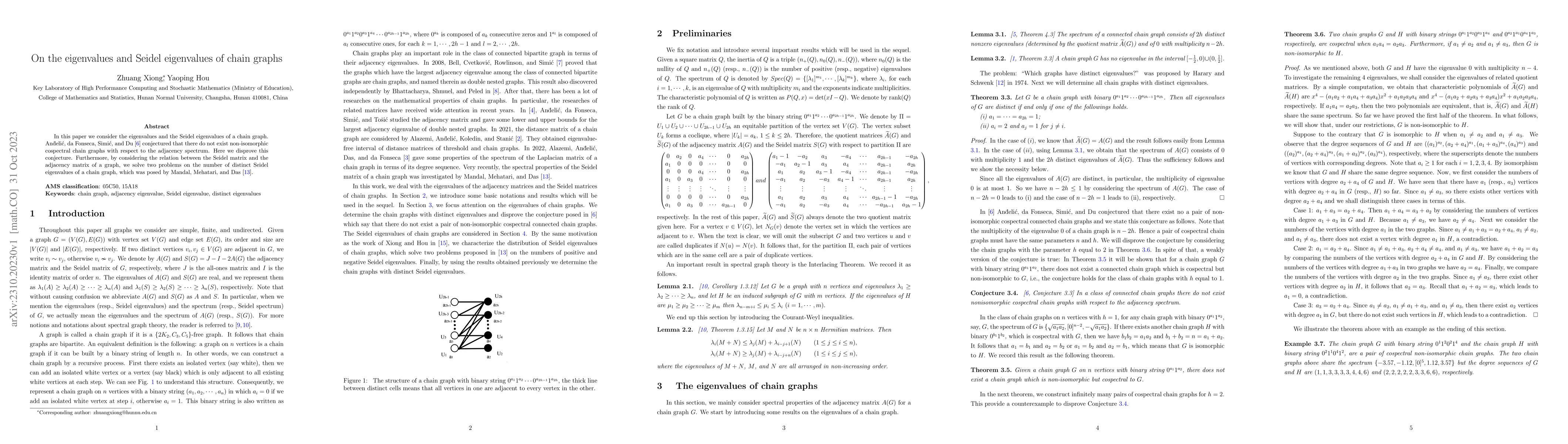 Thumbnail for On the eigenvalues and Seidel eigenvalues of chain graphs