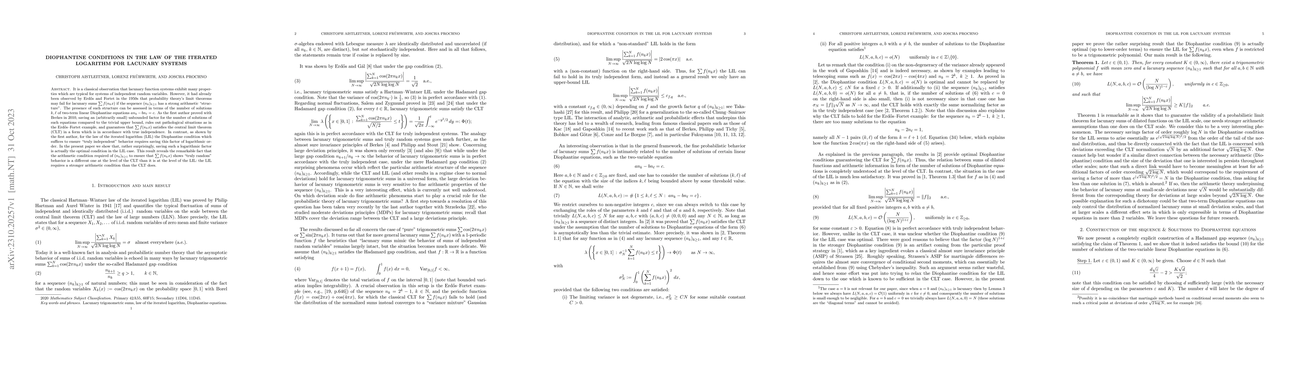Thumbnail for Diophantine conditions in the law of the iterated logarithm for lacunary
  systems