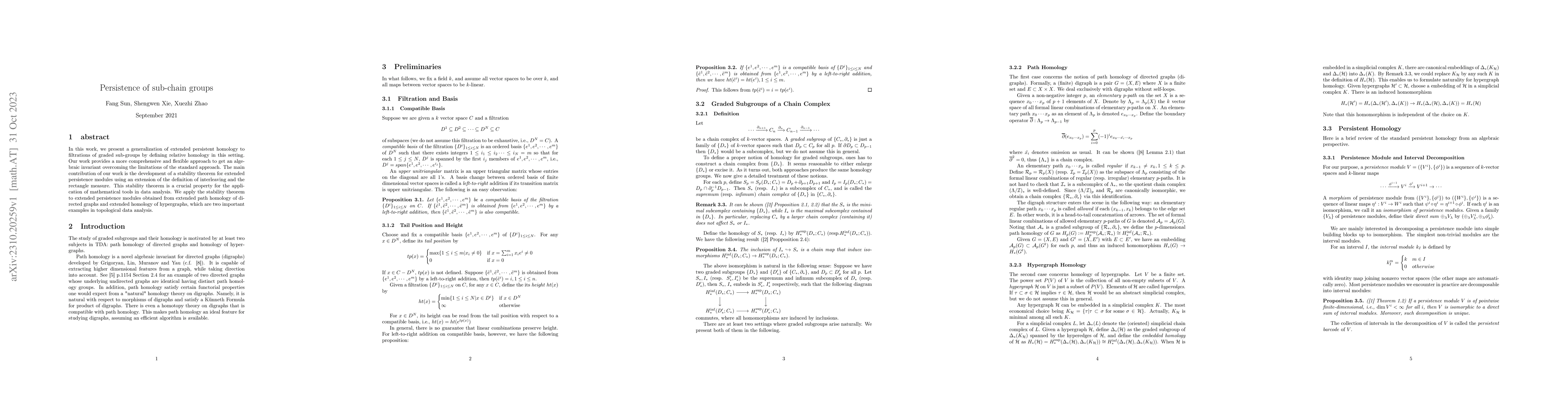 Thumbnail for Persistence of sub-chain groups