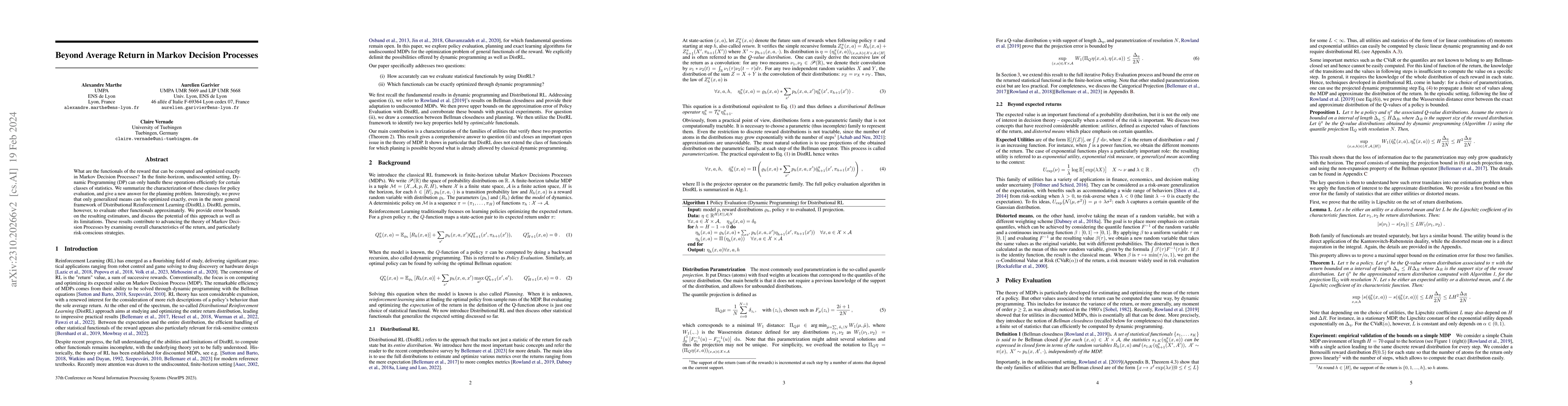 Thumbnail for Beyond Average Return in Markov Decision Processes