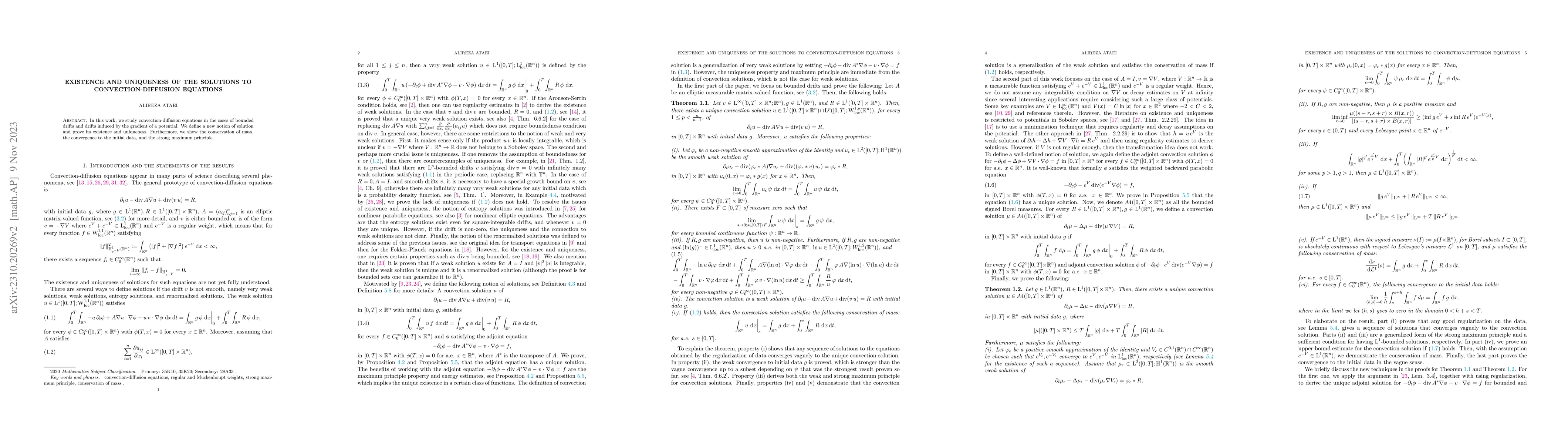 Thumbnail for Existence and uniqueness of the solutions to convection-diffusion
  equations