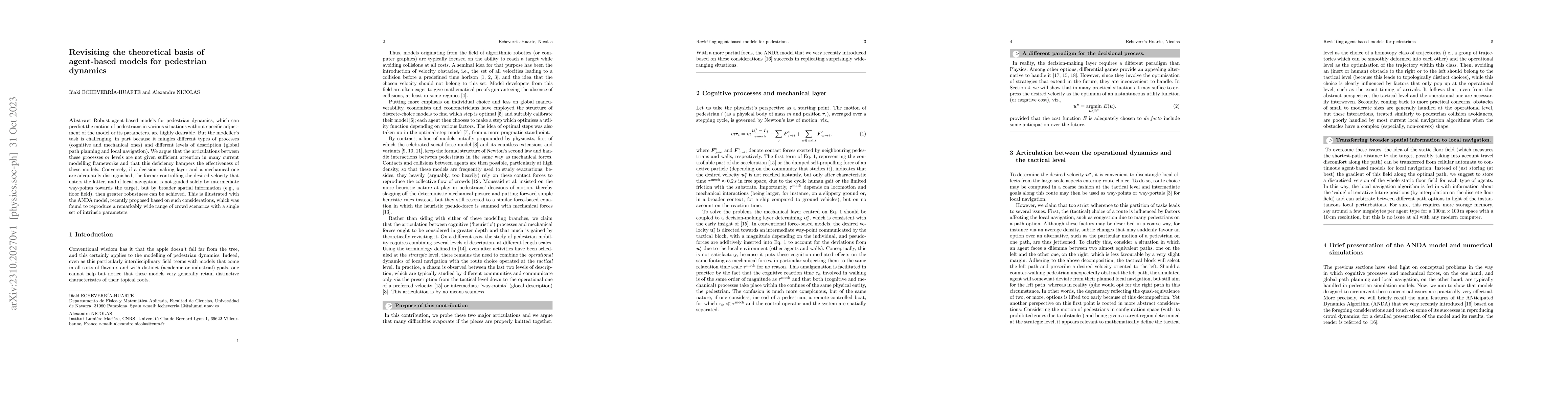 Thumbnail for Revisiting the theoretical basis of agent-based models for pedestrian
  dynamics