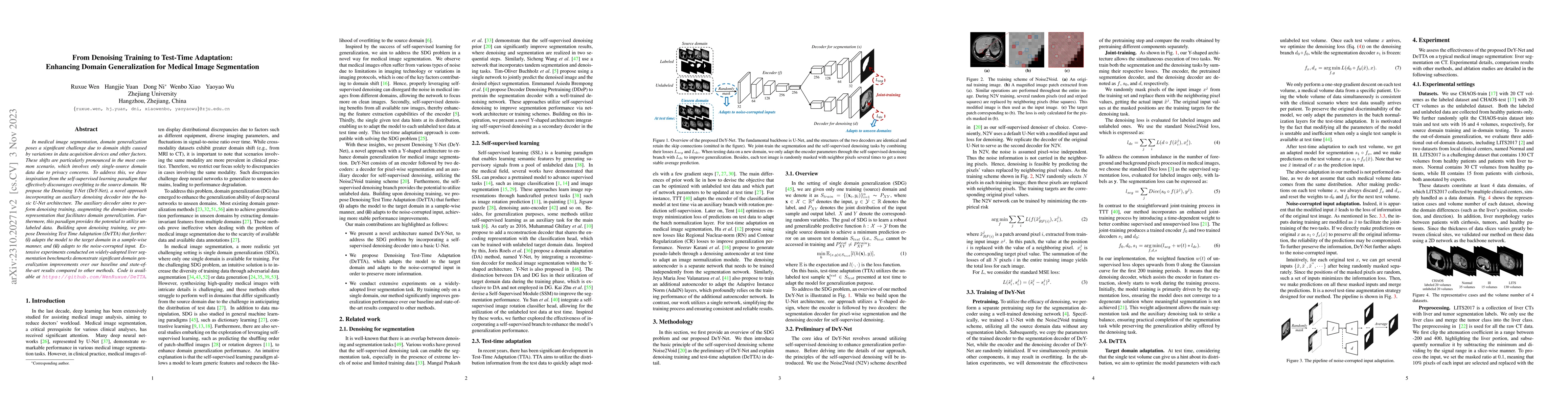 Thumbnail for From Denoising Training to Test-Time Adaptation: Enhancing Domain
  Generalization for Medical Image Segmentation