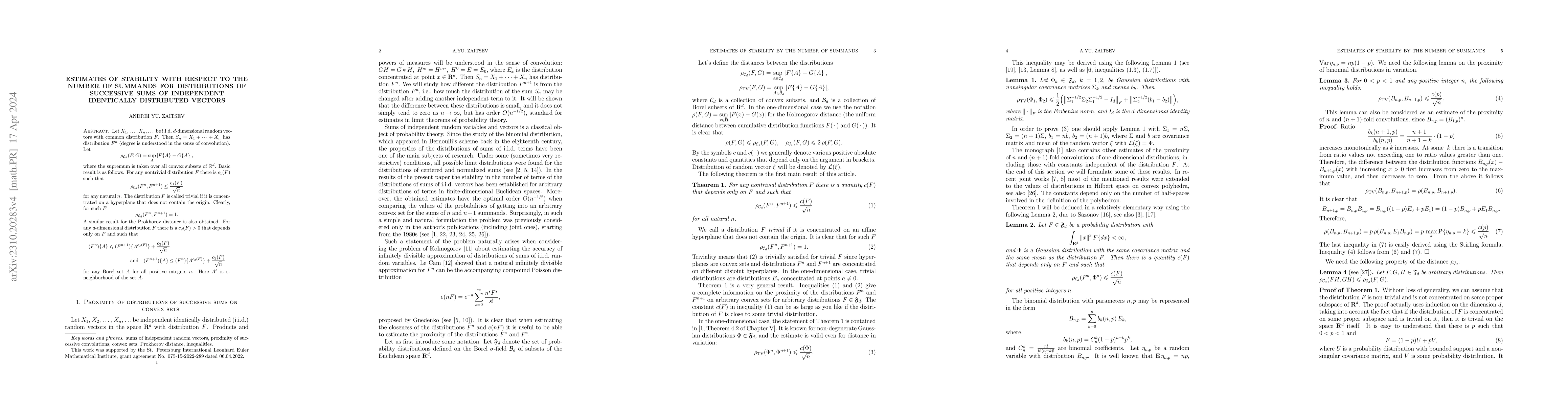 Thumbnail for Estimates of stability with respect to the number of summands for
  distributions of successive sums of independent identically distributed
  vectors