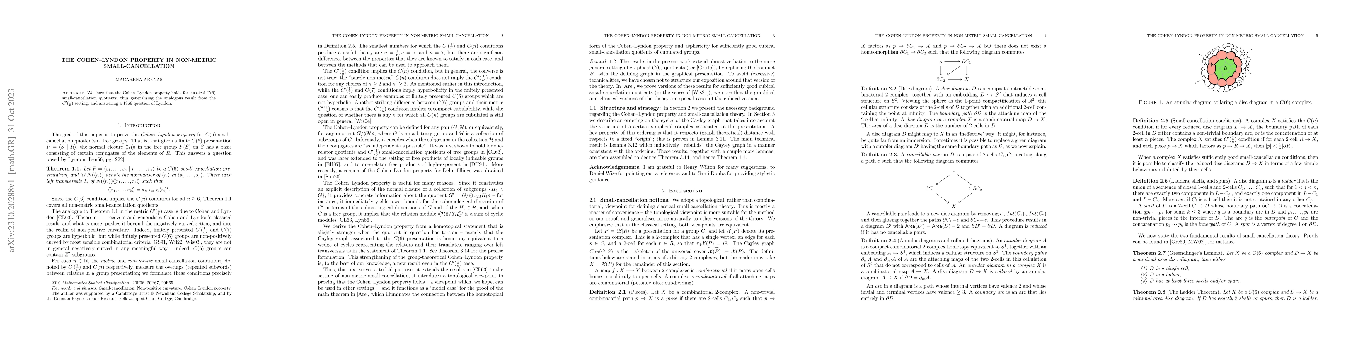 Thumbnail for The Cohen--Lyndon property in non-metric small-cancellation