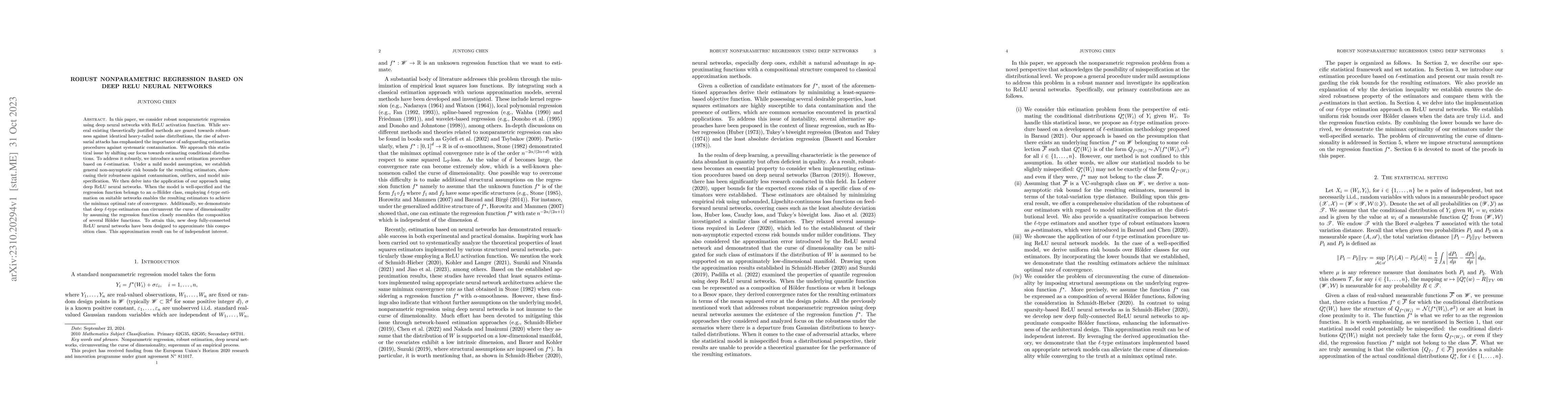 Thumbnail for Robust nonparametric regression based on deep ReLU neural networks