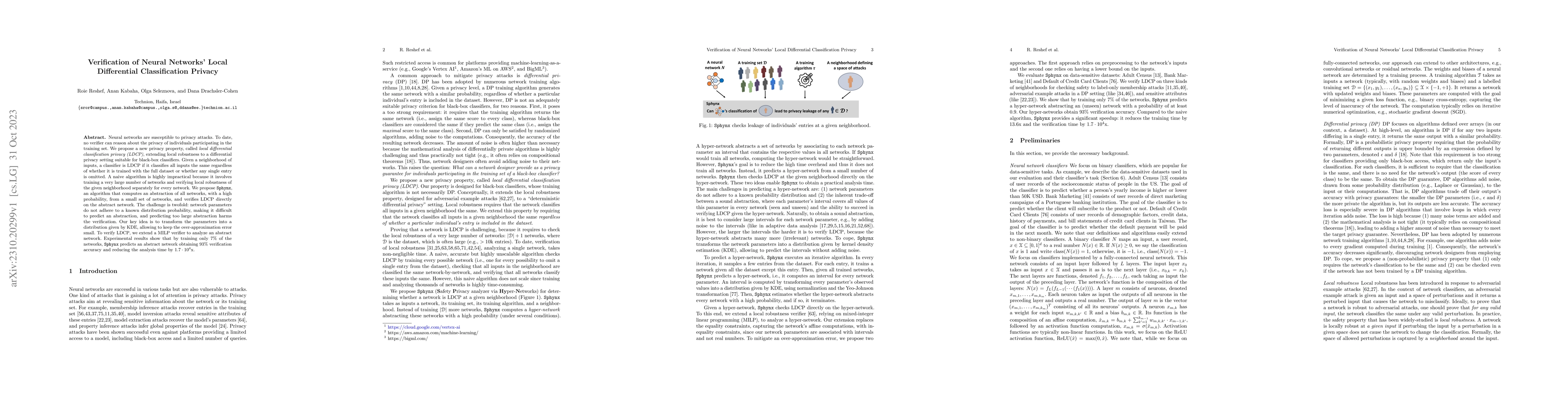 Thumbnail for Verification of Neural Networks Local Differential Classification
  Privacy
