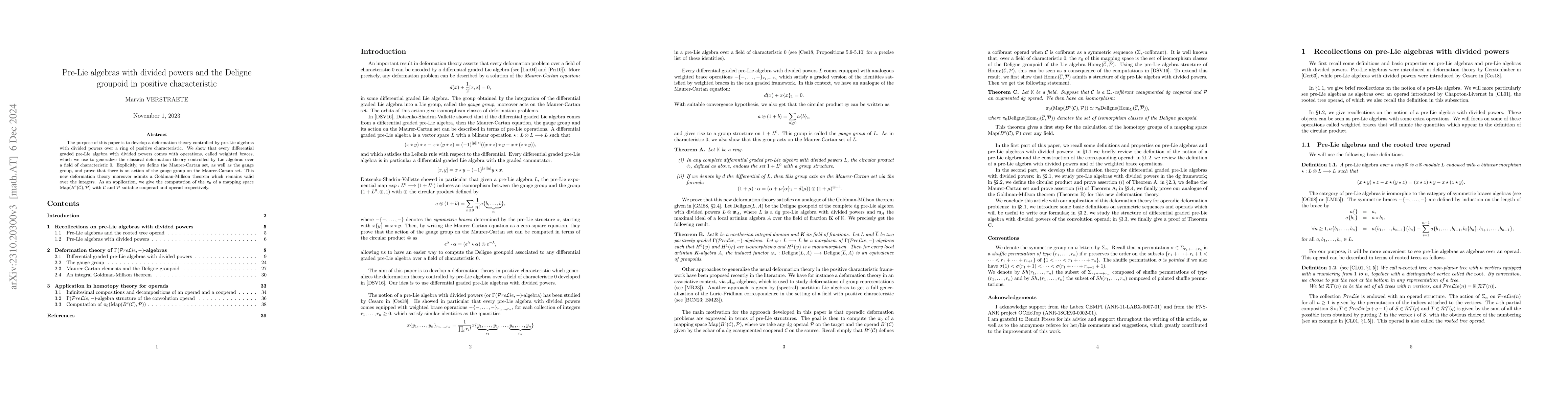 Thumbnail for Pre-Lie algebras with divided powers and the Deligne groupoid in
  positive characteristic