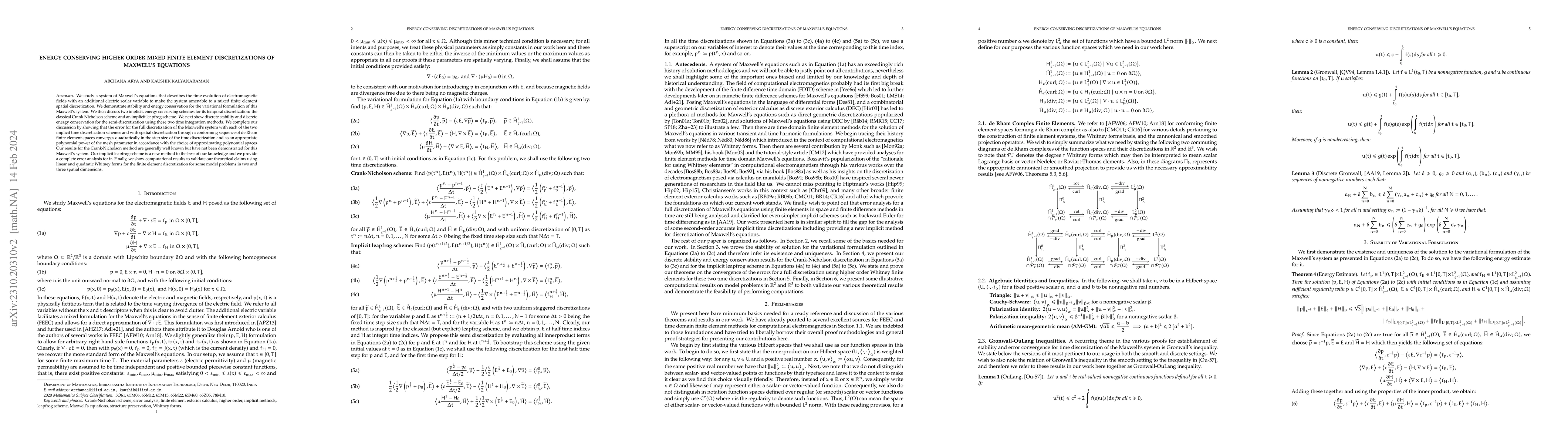 Thumbnail for Energy Conserving Higher Order Mixed Finite Element Discretizations of
  Maxwell's Equations