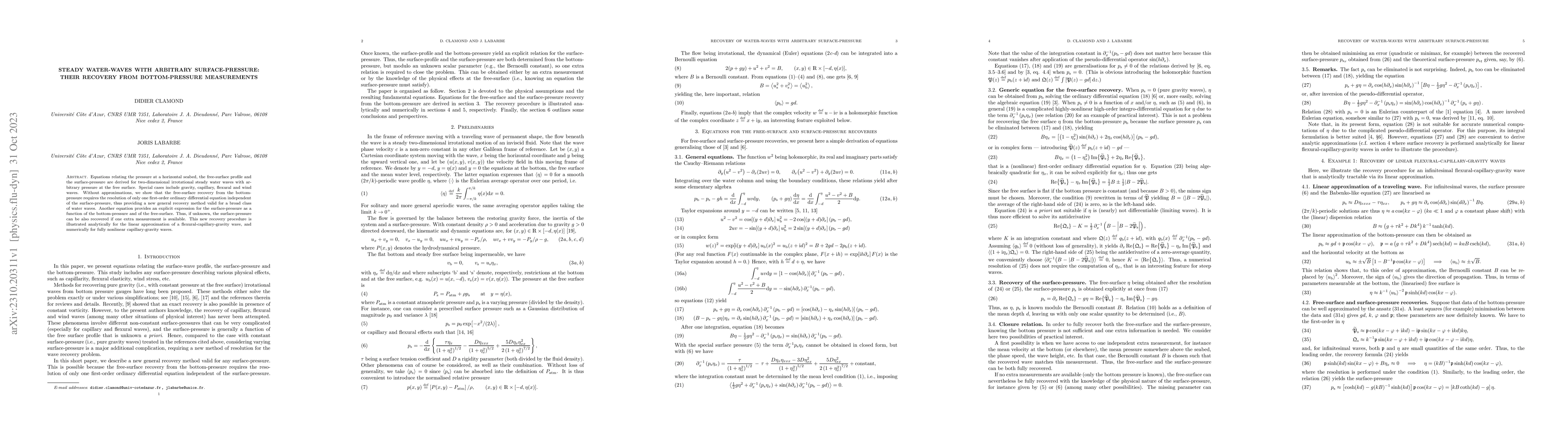 Thumbnail for Steady water-waves with arbitrary surface-pressure: Their recovery from
  bottom-pressure measurements