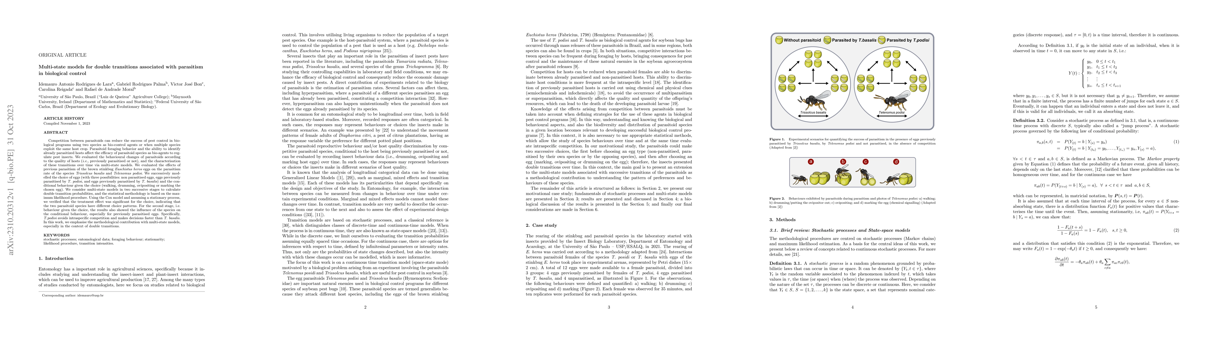 Thumbnail for Multi-state models for double transitions associated with parasitism in
  biological control