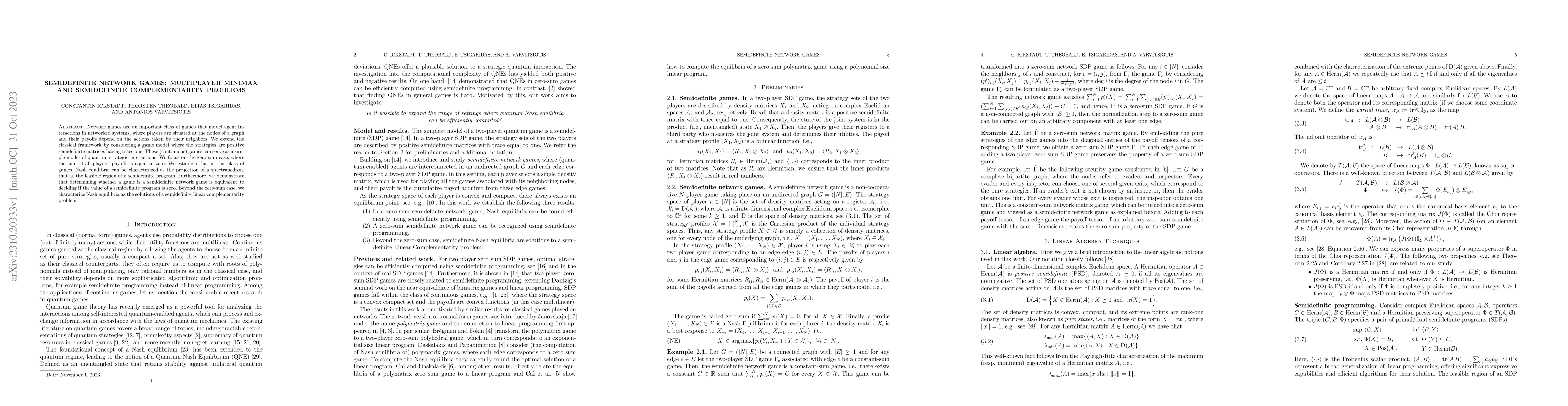 Thumbnail for Semidefinite network games: multiplayer minimax and semidefinite
  complementarity problems