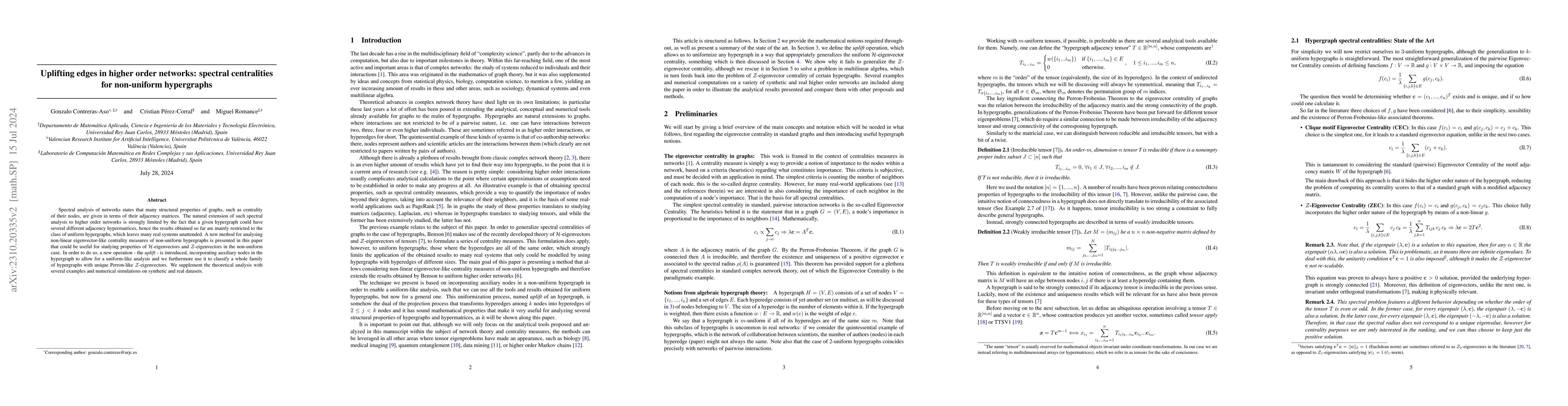 Thumbnail for Uplifting edges in higher order networks: spectral centralities for
  non-uniform hypergraphs