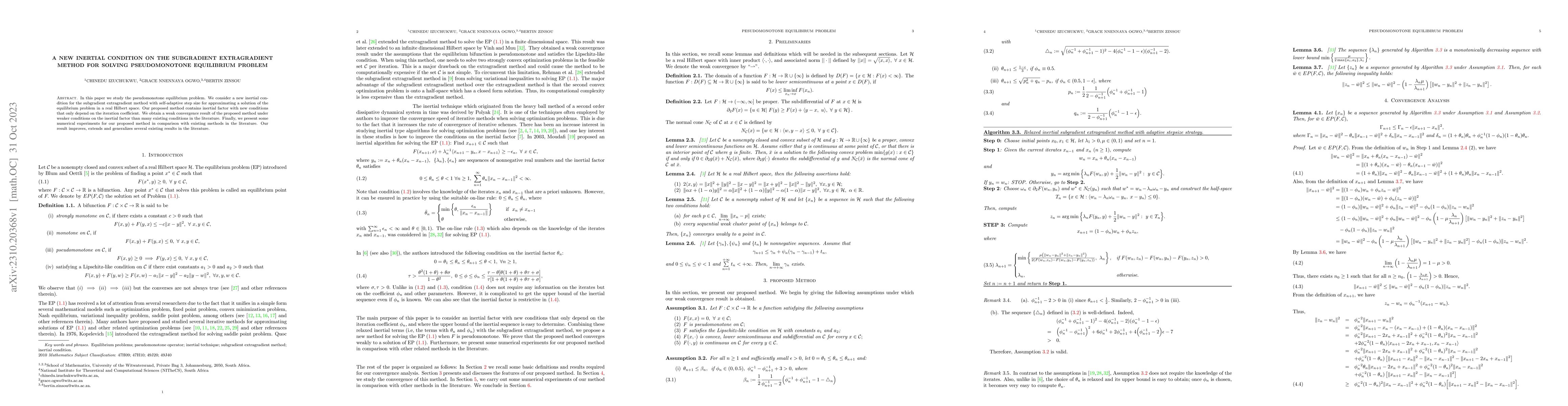 Thumbnail for A new inertial condition on the subgradient extragradient method for
  solving pseudomonotone equilibrium problem