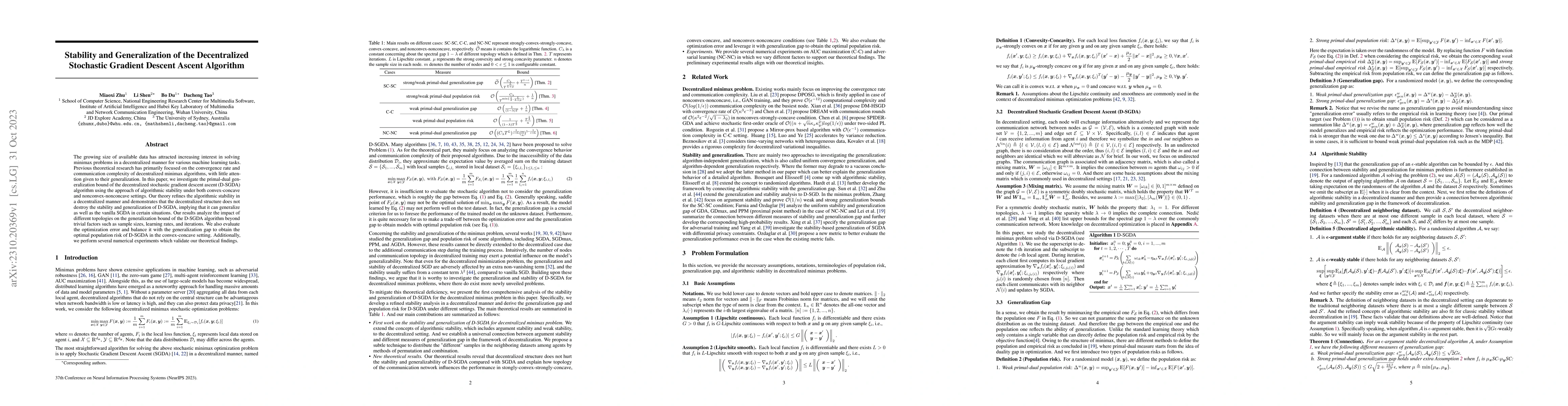 Thumbnail for Stability and Generalization of the Decentralized Stochastic Gradient
  Descent Ascent Algorithm